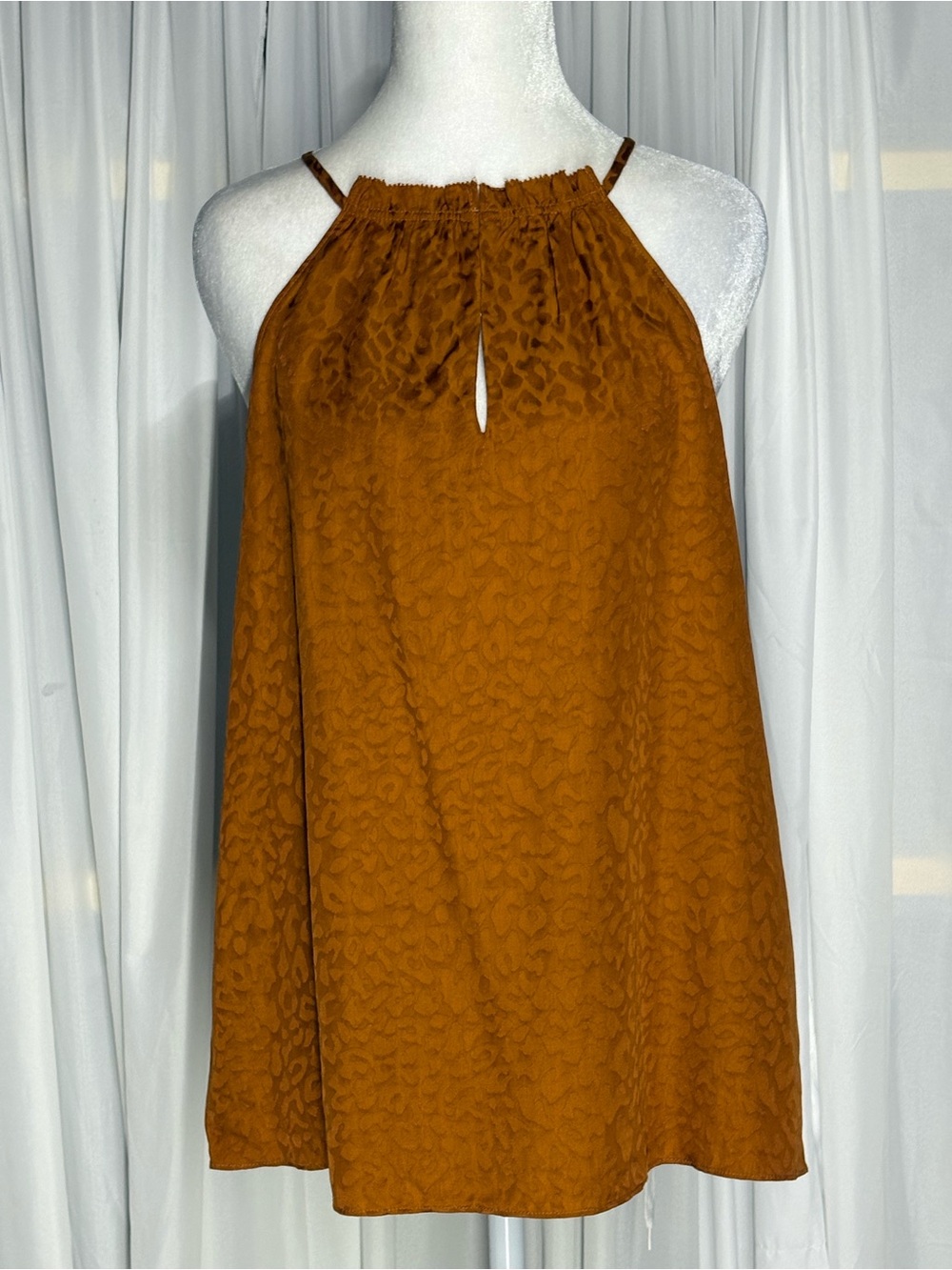 🆕Lost April Womens Halter Neck Jackquard Leopard Print Tank Top - Rust Size M